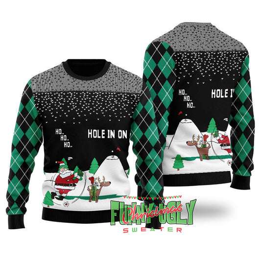 Funny North Pole Golfing Santa Ugly Christmas Sweater Black
