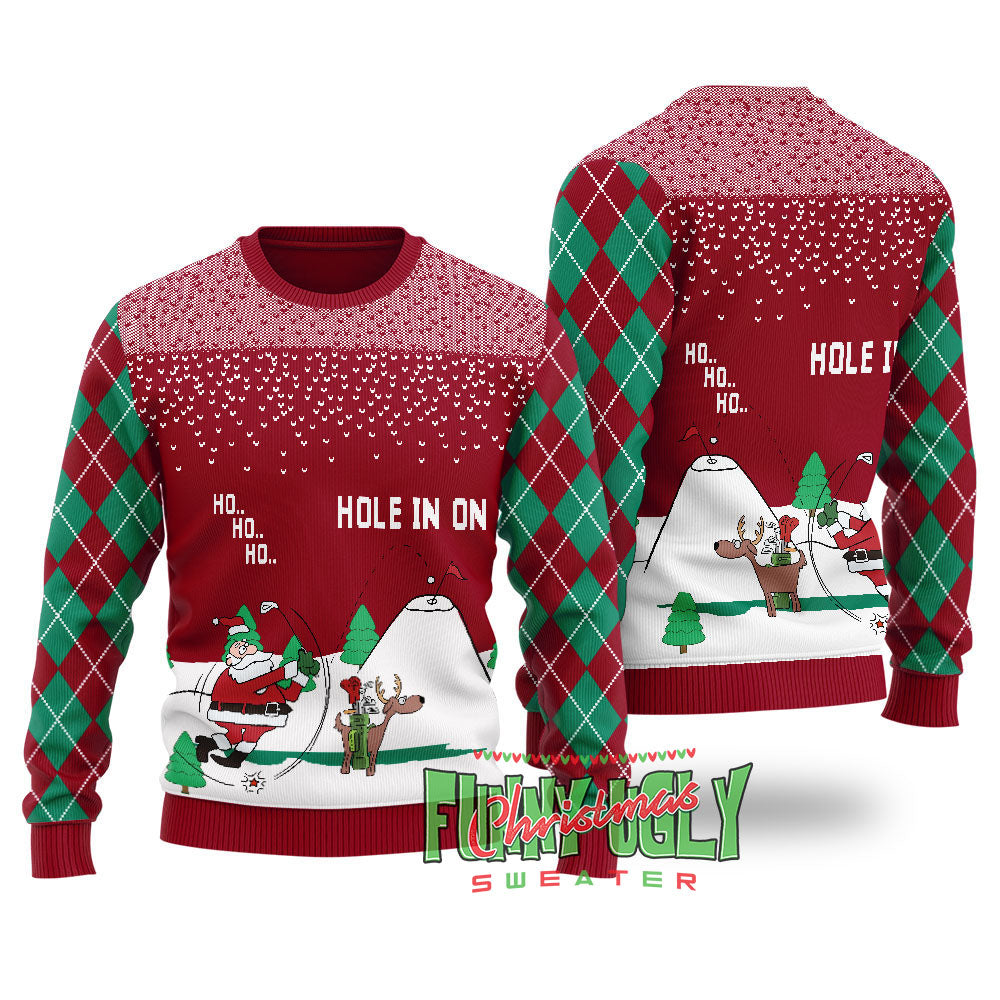 Funny North Pole Golfing Santa Ugly Christmas Sweater Cardinal Red