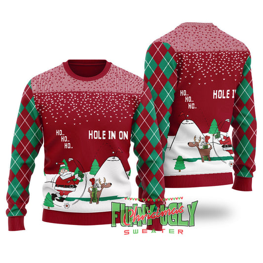 Funny North Pole Golfing Santa Ugly Christmas Sweater Cardinal Red