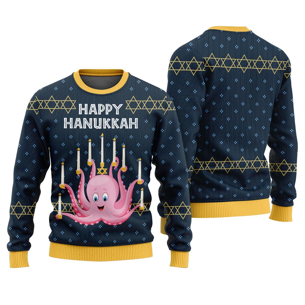 Funny Octopus Whoopi Hanukkah Sweater Navy