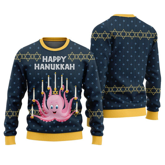 Funny Octopus Whoopi Hanukkah Sweater Navy