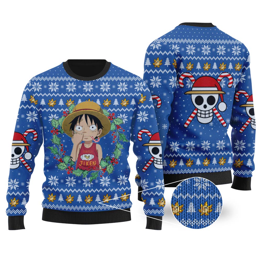 Funny One Piece Luffy Ugly Christmas Sweater Royal