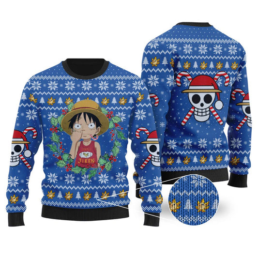 Funny One Piece Luffy Ugly Christmas Sweater Royal