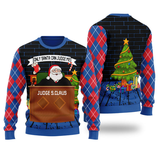 Funny Only Santa Can Judge Me Ugly Christmas Sweater Royal
