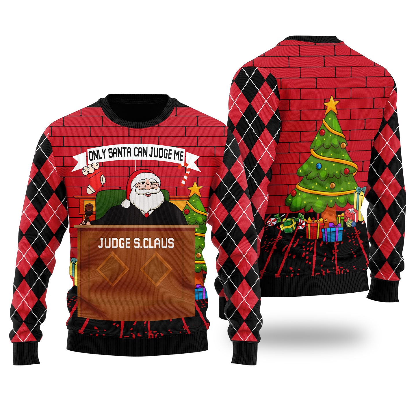 Funny Only Santa Can Judge Me Ugly Christmas Sweater Black