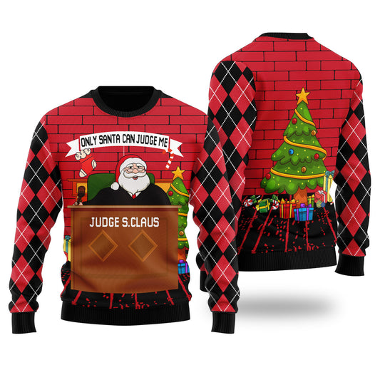 Funny Only Santa Can Judge Me Ugly Christmas Sweater Black