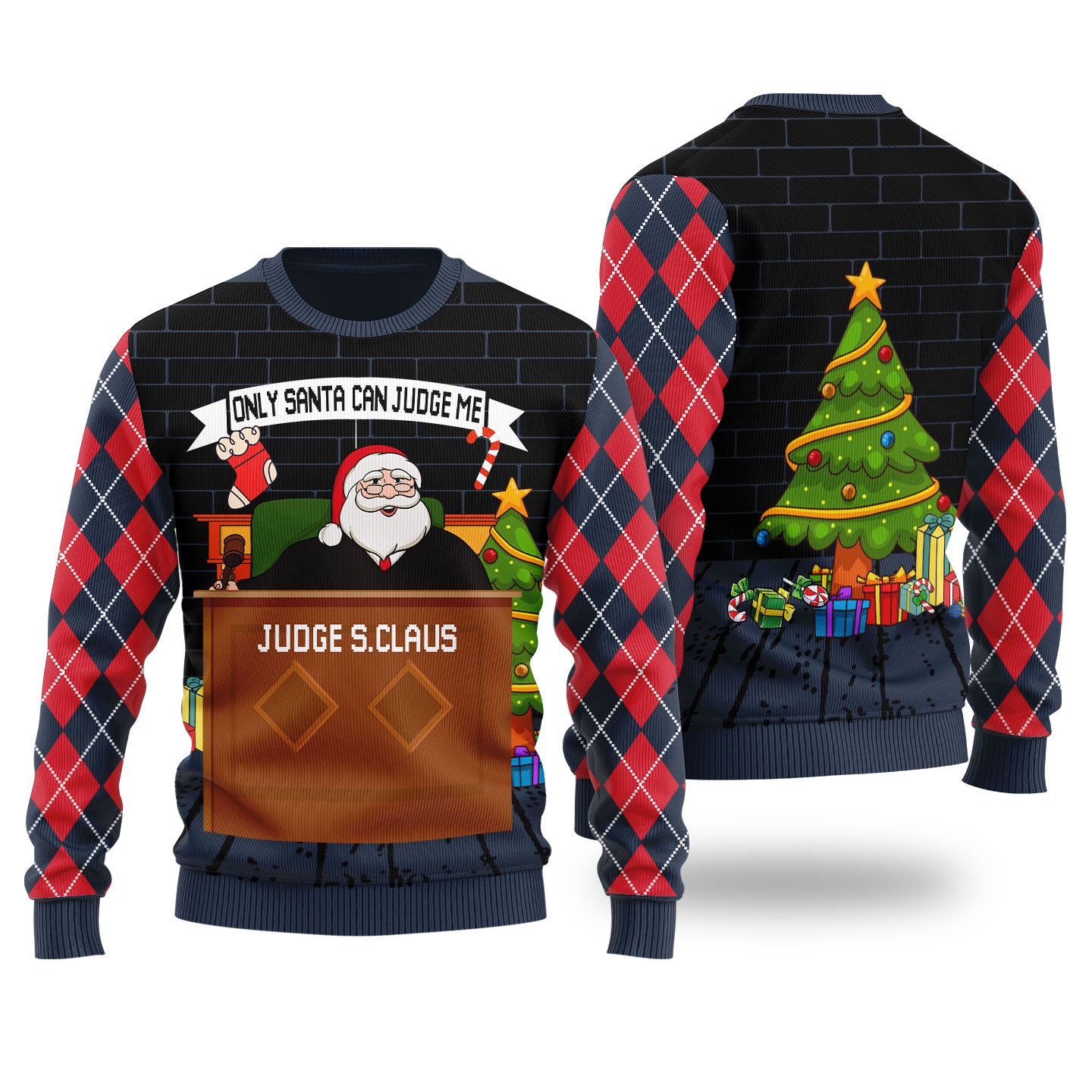 Funny Only Santa Can Judge Me Ugly Christmas Sweater Navy