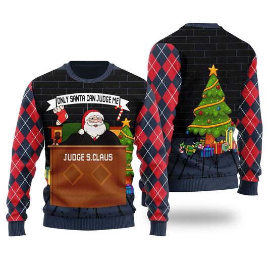 Funny Only Santa Can Judge Me Ugly Christmas Sweater Navy