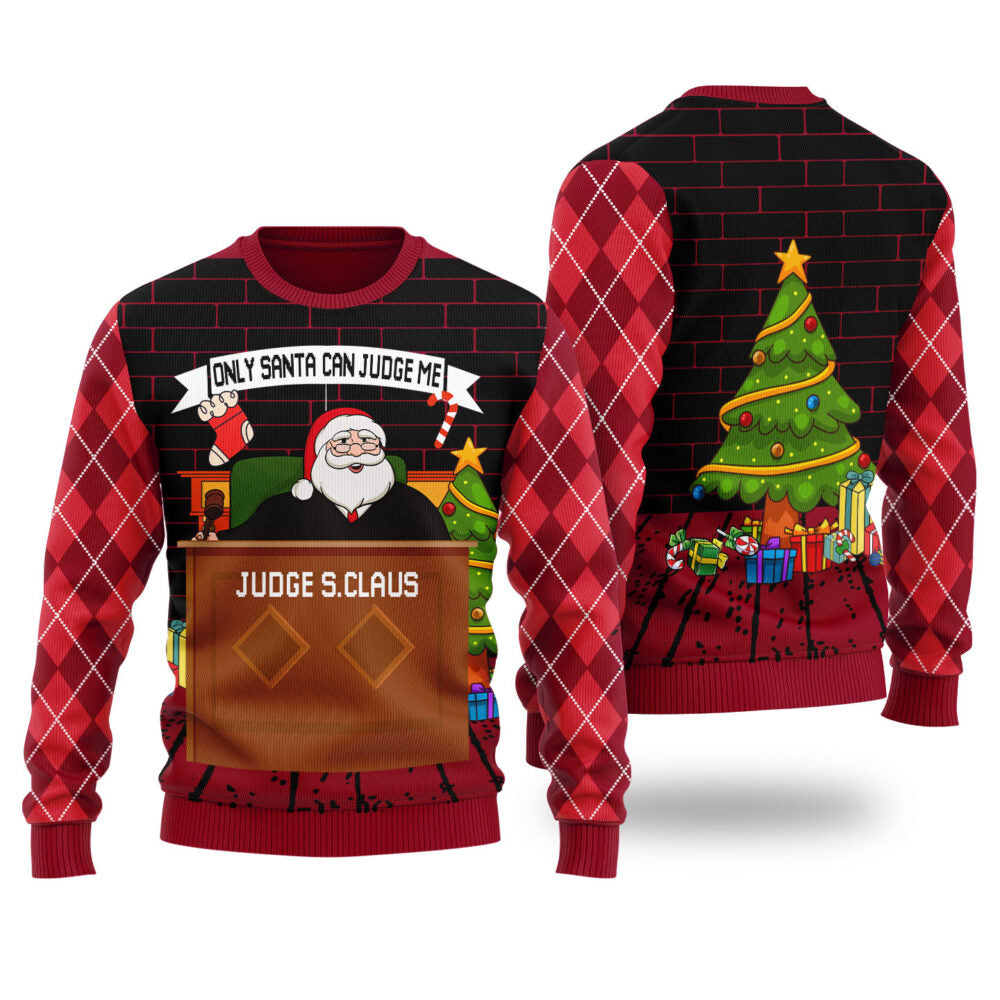 Funny Only Santa Can Judge Me Ugly Christmas Sweater Cardinal Red