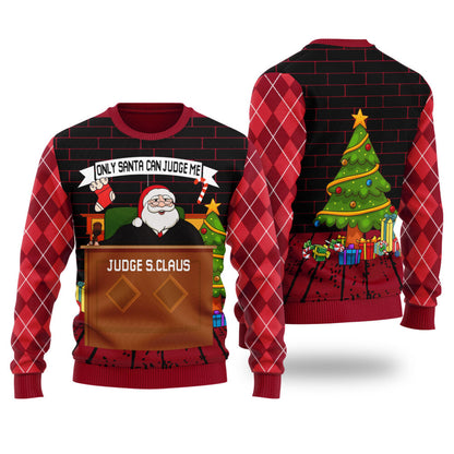 Funny Only Santa Can Judge Me Ugly Christmas Sweater Cardinal Red