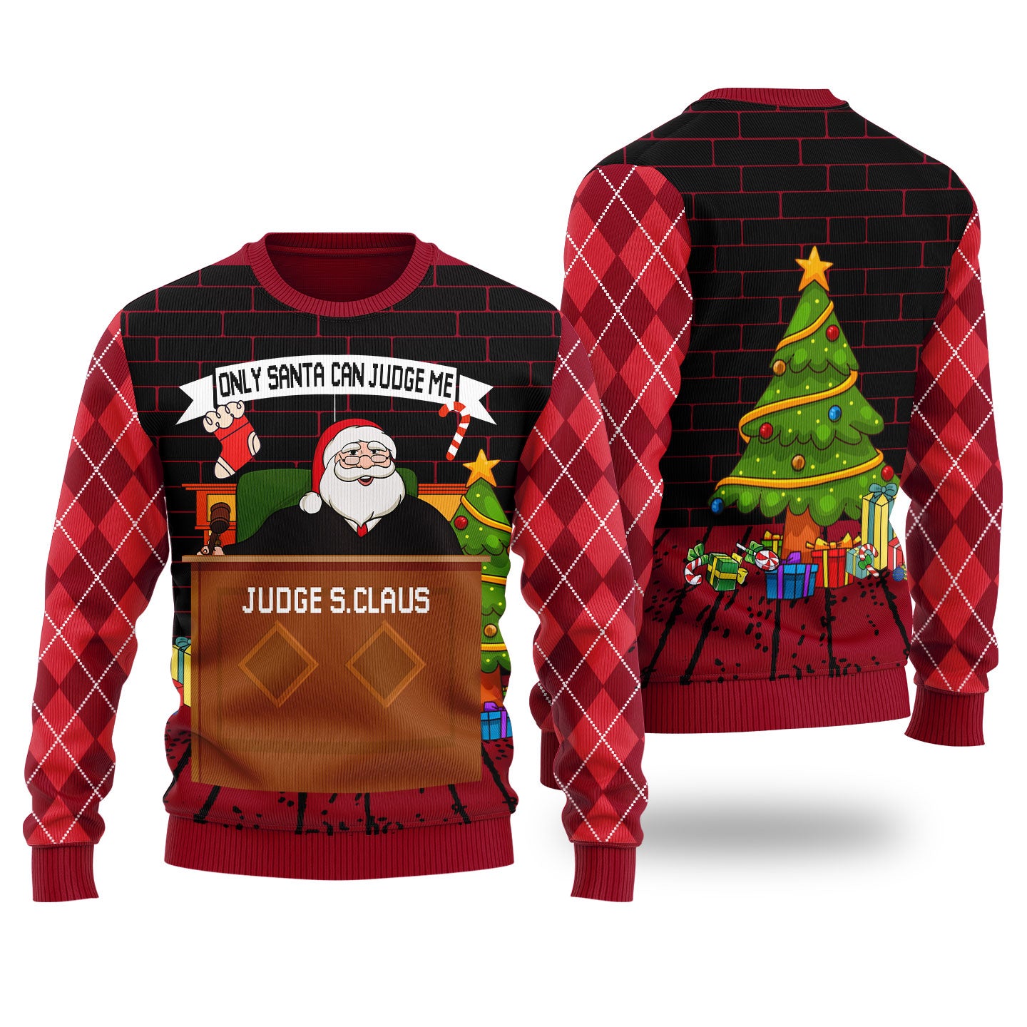 Funny Only Santa Can Judge Me Ugly Christmas Sweater Cardinal Red