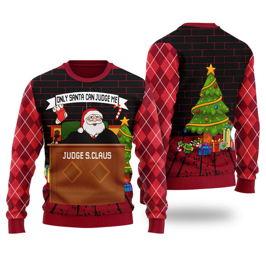 Funny Only Santa Can Judge Me Ugly Christmas Sweater Cardinal Red
