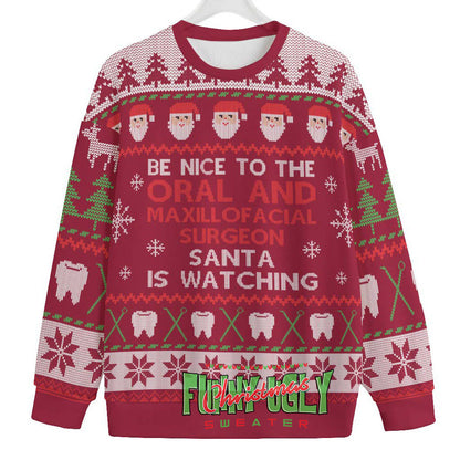 Funny Oral And Maxillofacial Surgeon Ugly Christmas Sweater Cardinal Red