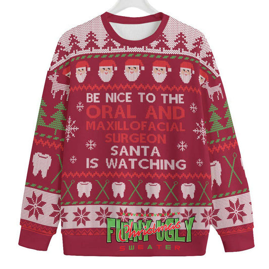 Funny Oral And Maxillofacial Surgeon Ugly Christmas Sweater Cardinal Red