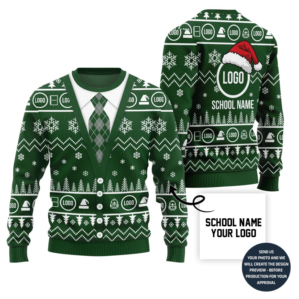 Funny Personalized School Name And Logo Ugly Christmas Sweater