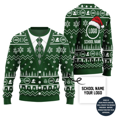 Funny Personalized School Name And Logo Ugly Christmas Sweater