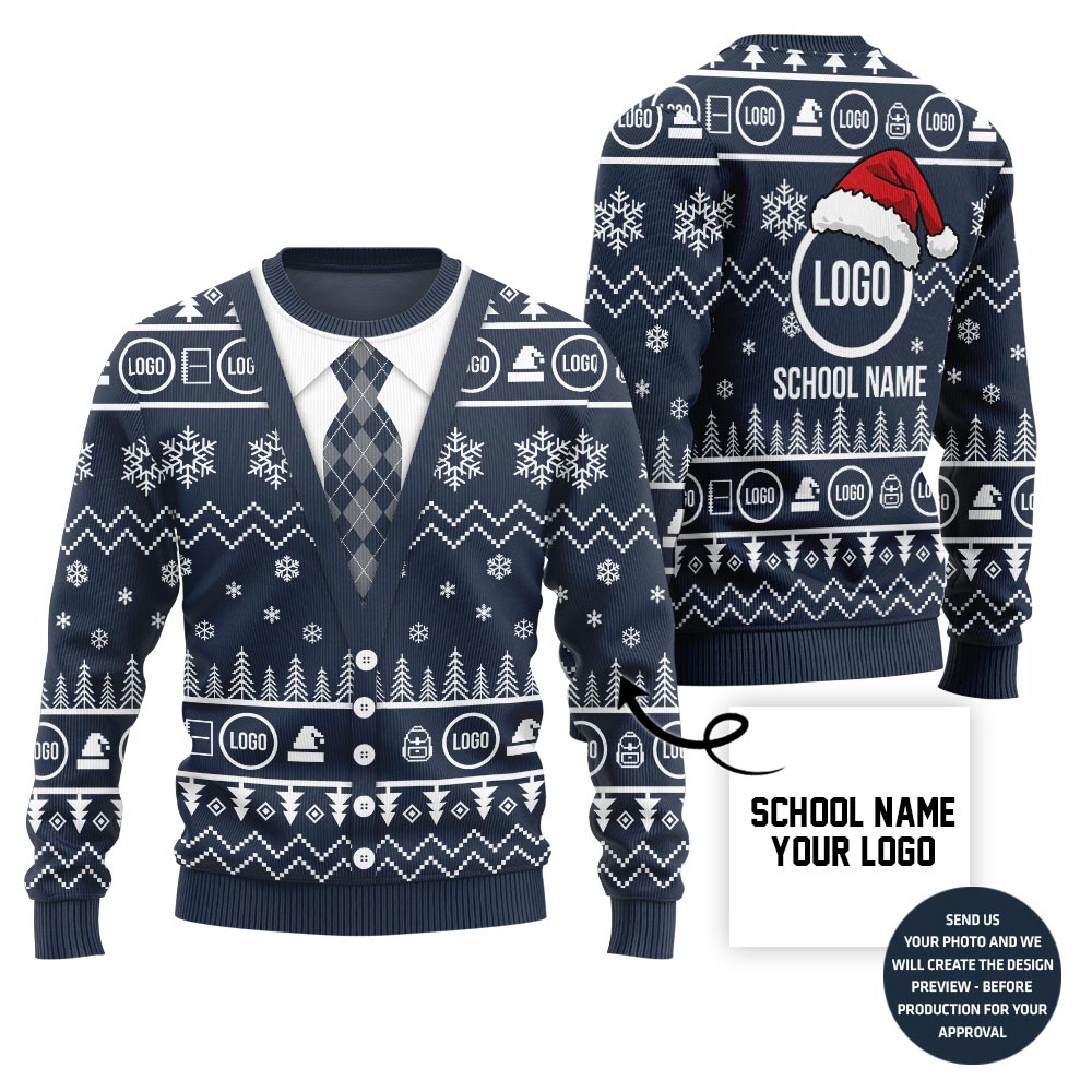 Funny Personalized School Name And Logo Ugly Christmas Sweater