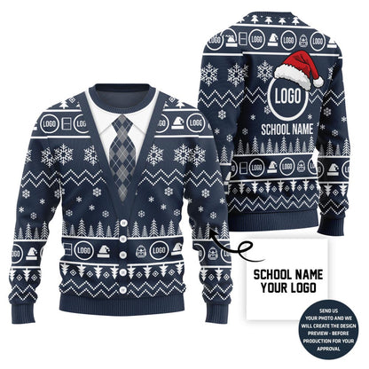 Funny Personalized School Name And Logo Ugly Christmas Sweater