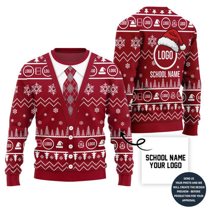 Funny Personalized School Name And Logo Ugly Christmas Sweater