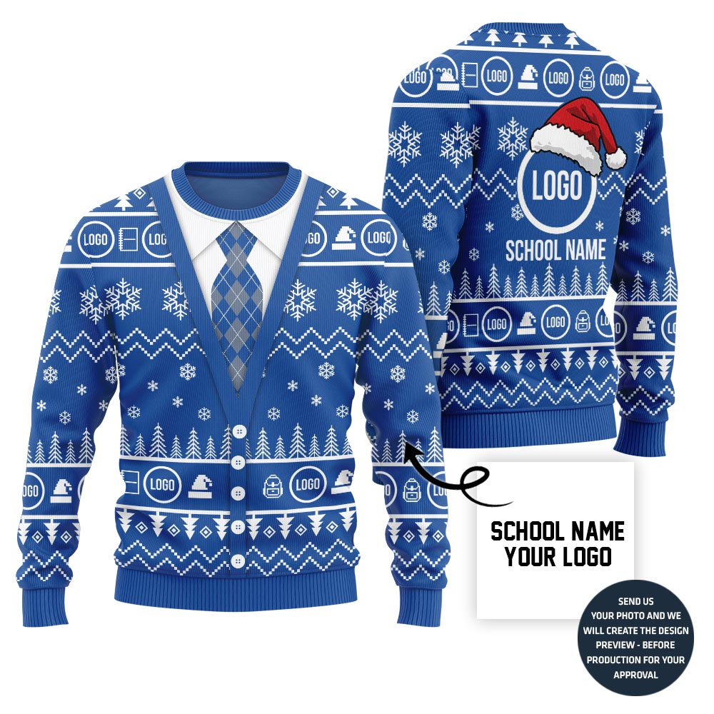 Funny Personalized School Name And Logo Ugly Christmas Sweater