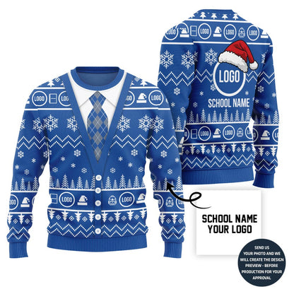 Funny Personalized School Name And Logo Ugly Christmas Sweater