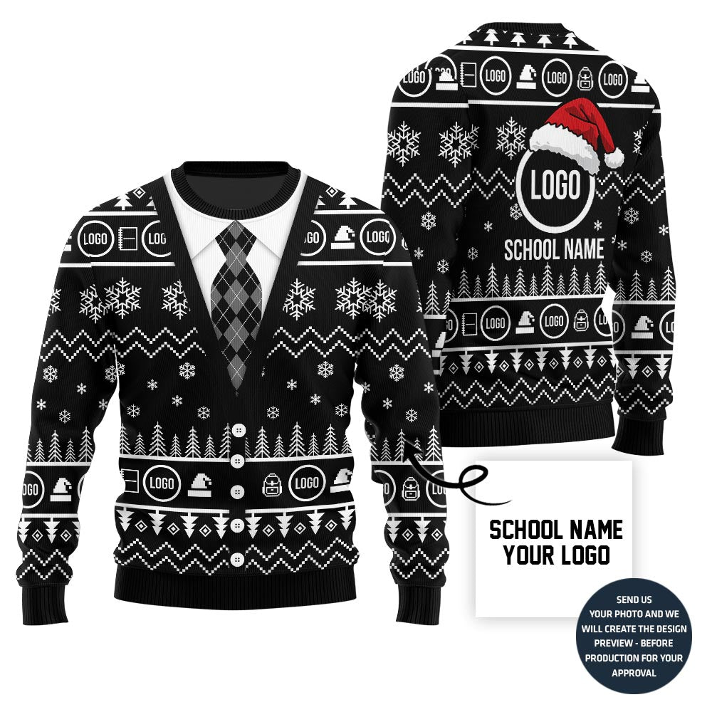 Funny Personalized School Name And Logo Ugly Christmas Sweater