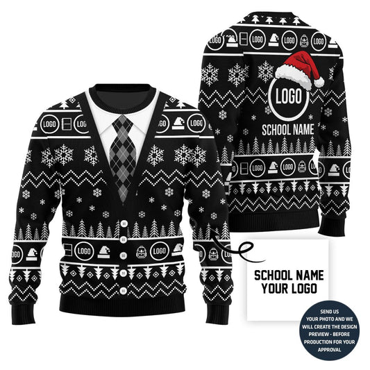 Funny Personalized School Name And Logo Ugly Christmas Sweater