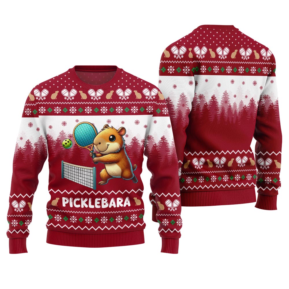 Funny Picklebara Capybara Ugly Christmas Sweater