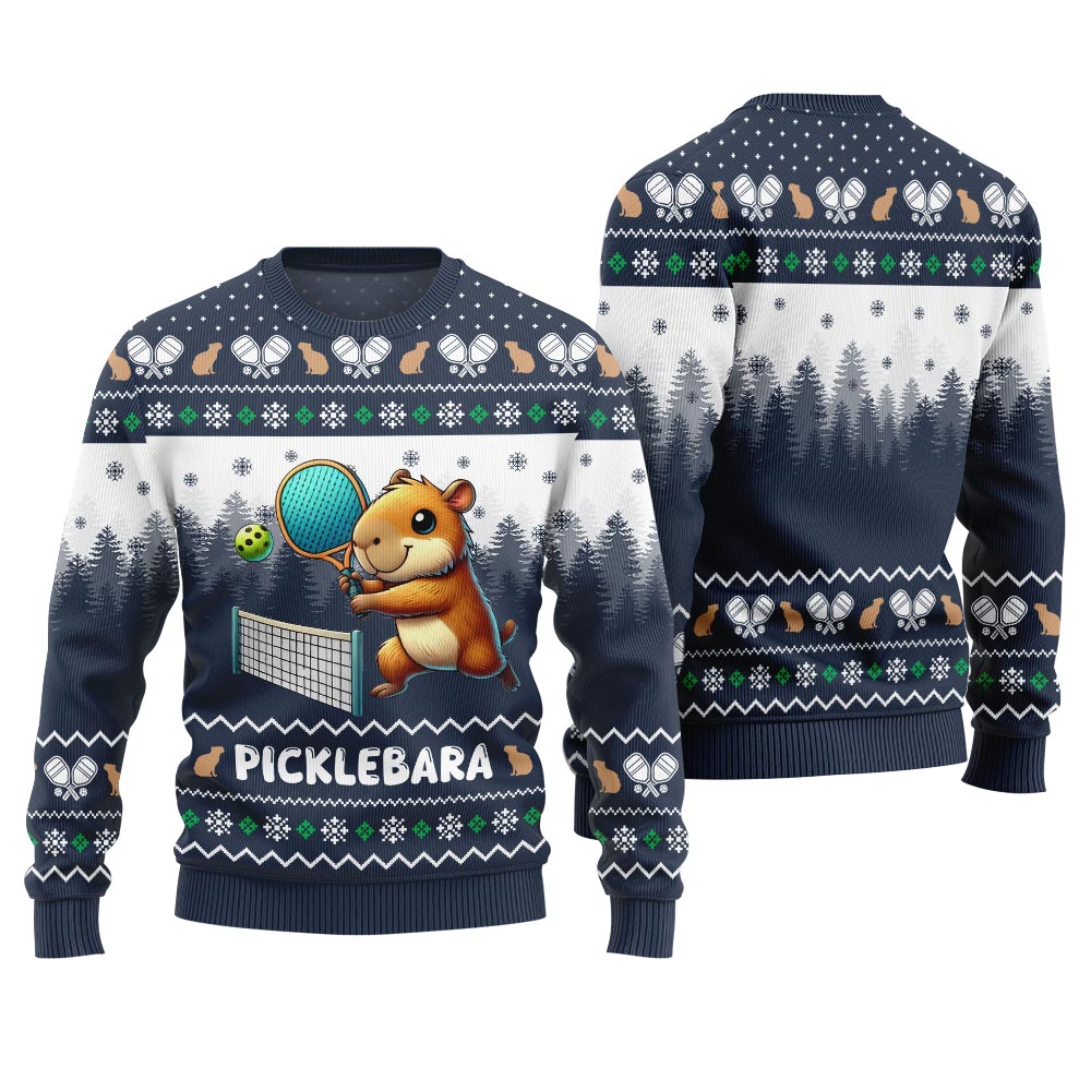 Funny Picklebara Capybara Ugly Christmas Sweater