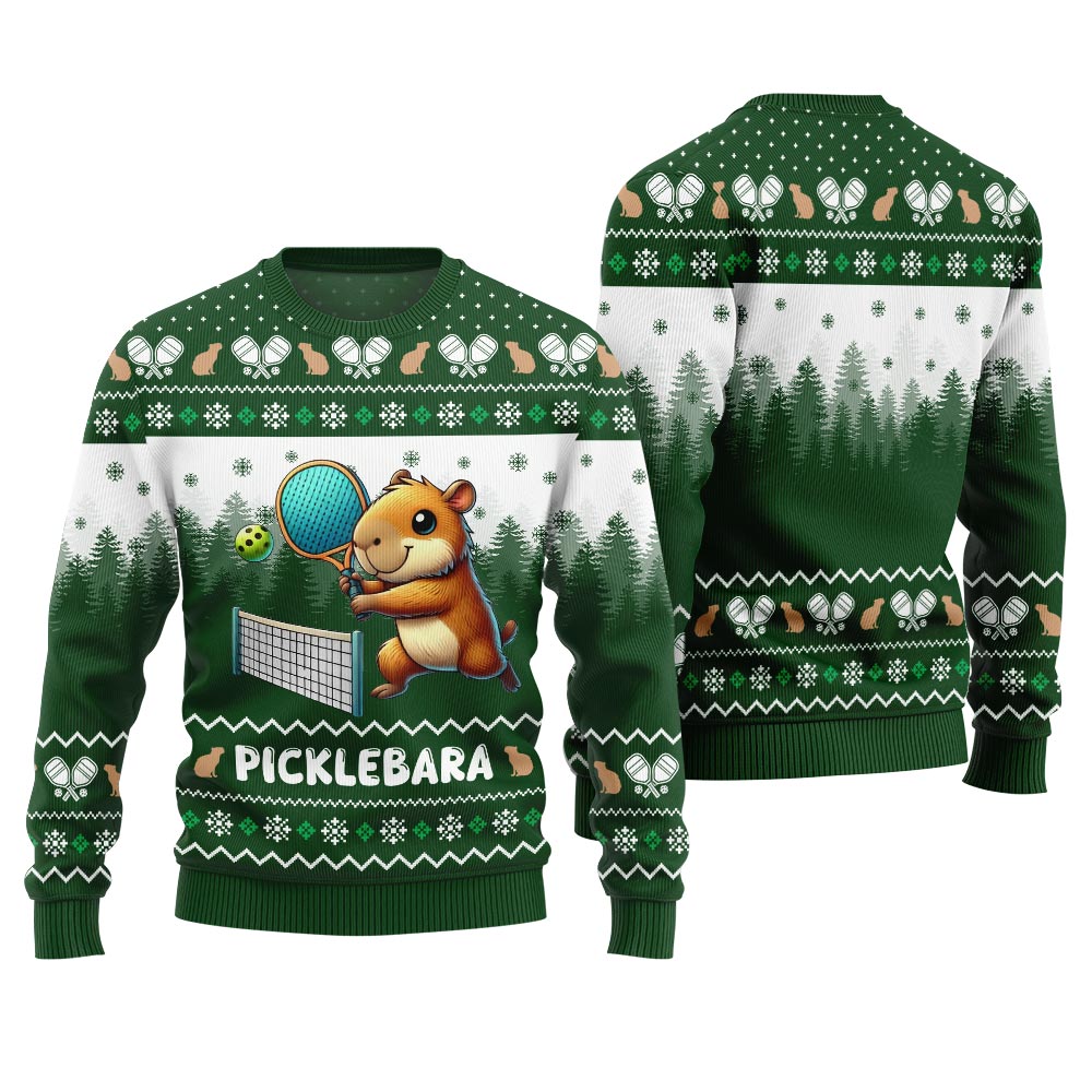 Funny Picklebara Capybara Ugly Christmas Sweater