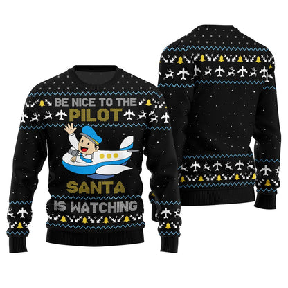 Funny Pilot Ugly Christmas Sweater Black