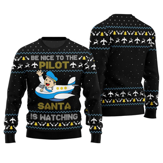 Funny Pilot Ugly Christmas Sweater Black