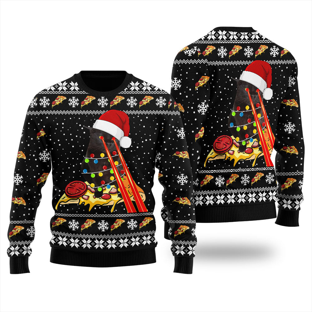 Pizza Cat With Laser Eyes Men's Ugly Christmas Sweater