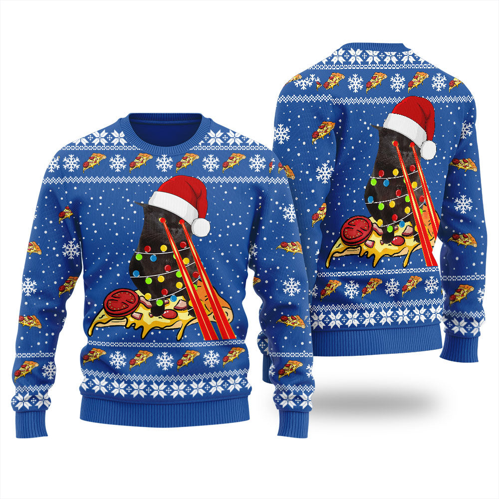 Funny Pizza Cat Ugly Christmas Sweater For Women