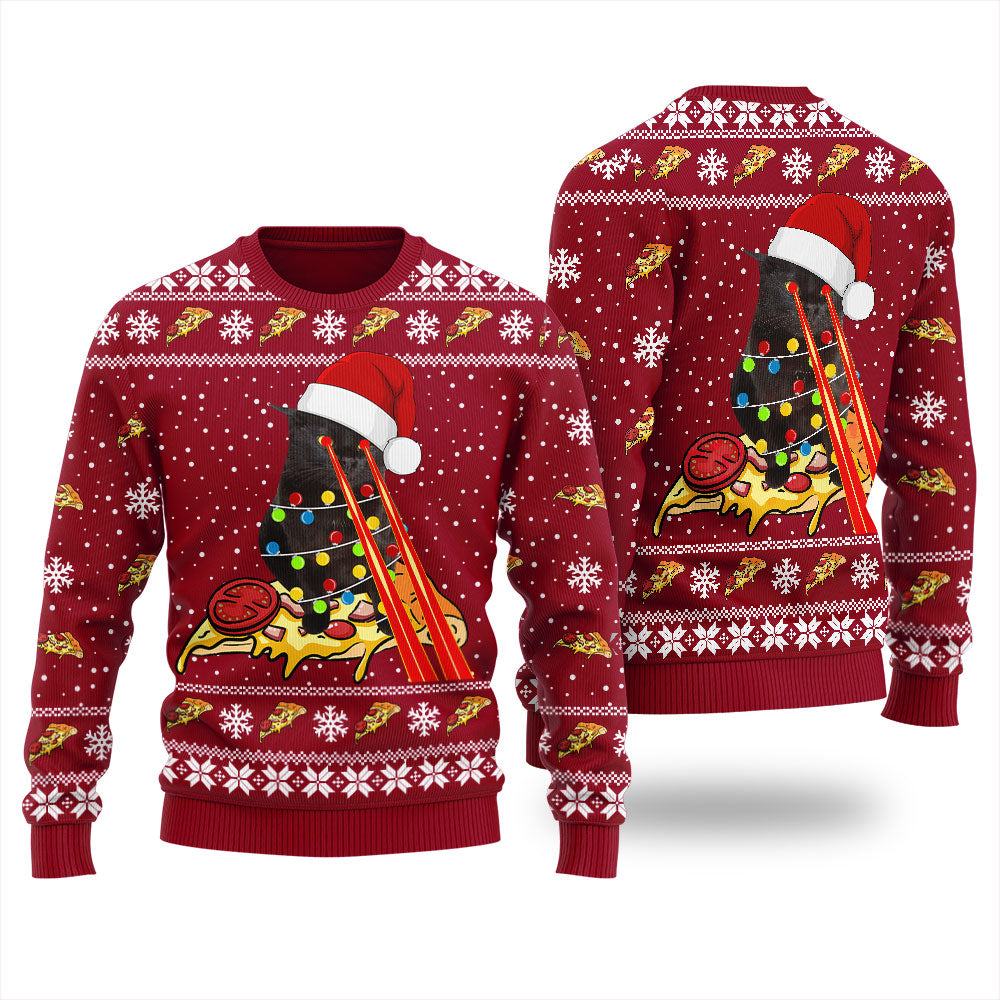 Funny Pizza Cat Ugly Christmas Sweater For Women