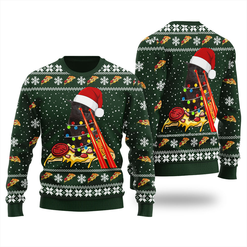 Pizza Cat With Laser Eyes Men's Ugly Christmas Sweater