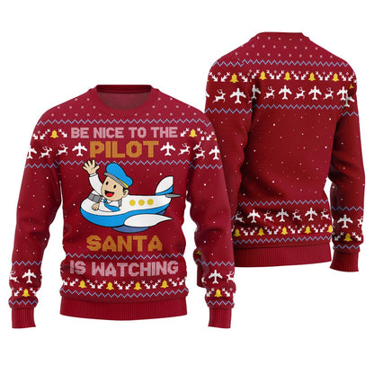 Funny Plane Ugly Christmas Sweater For Pilot Red