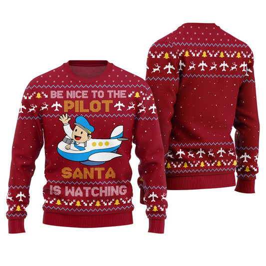 Funny Plane Ugly Christmas Sweater For Pilot Red