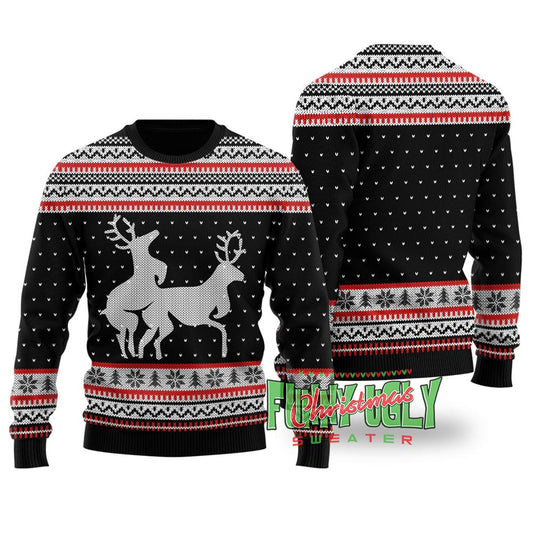 Funny Rude Reindeer Christmas Sweater Black