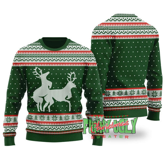 Funny Rude Reindeer Christmas Sweater Forest Green