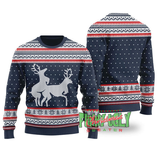 Funny Rude Reindeer Christmas Sweater Navy