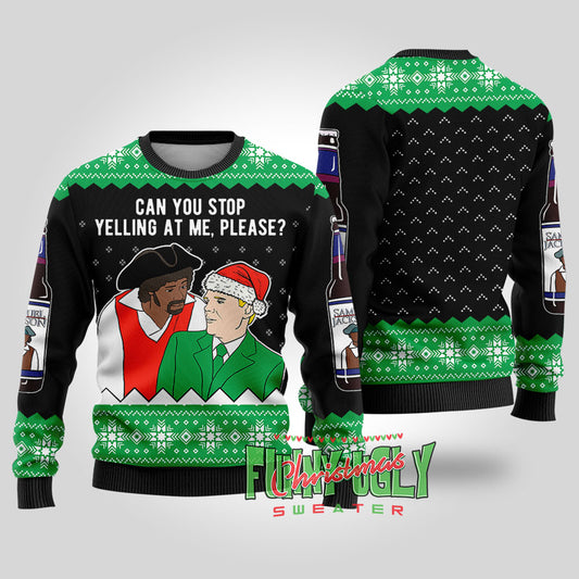Funny Samuel Jackson Beer Christmas Sweater Black