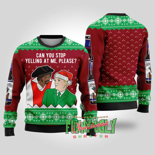 Funny Samuel Jackson Beer Christmas Sweater Cardinal Red