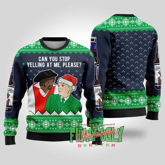 Funny Samuel Jackson Beer Christmas Sweater Navy