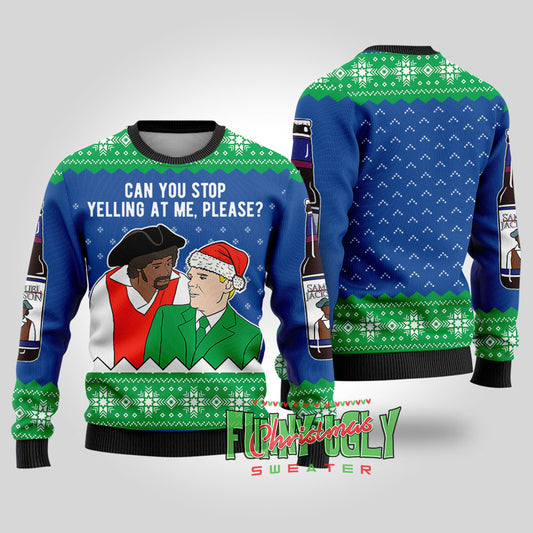 Funny Samuel Jackson Beer Christmas Sweater Royal