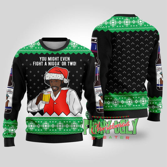 Funny Samuel Jackson Beer Drink Christmas Sweater Black