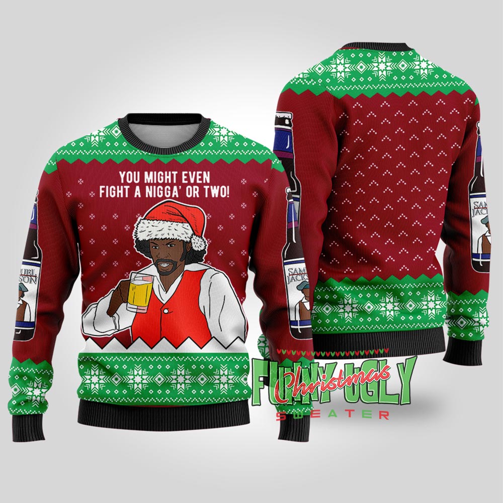 Funny Samuel Jackson Beer Drink Christmas Sweater Cardinal Red