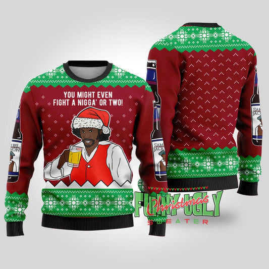 Funny Samuel Jackson Beer Drink Christmas Sweater Cardinal Red