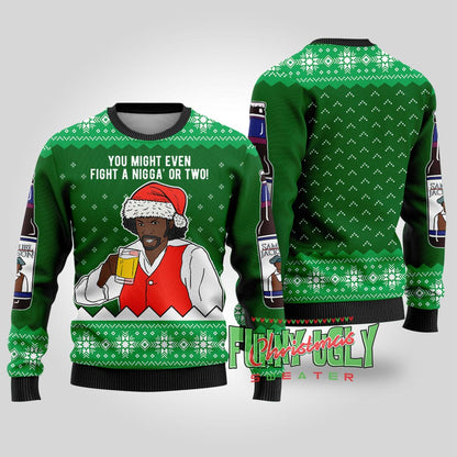 Funny Samuel Jackson Beer Drink Christmas Sweater Forest Green