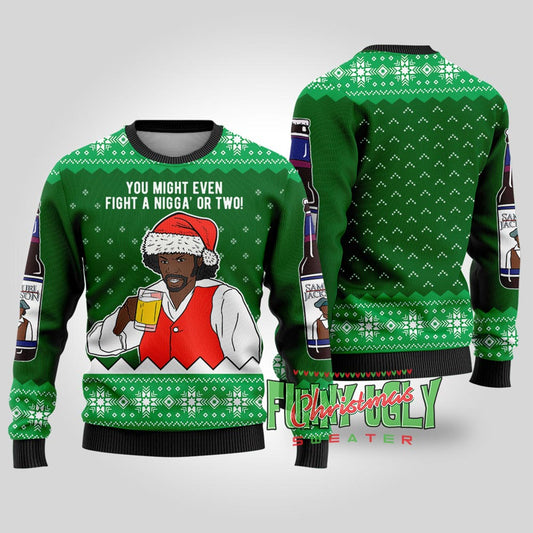 Funny Samuel Jackson Beer Drink Christmas Sweater Forest Green